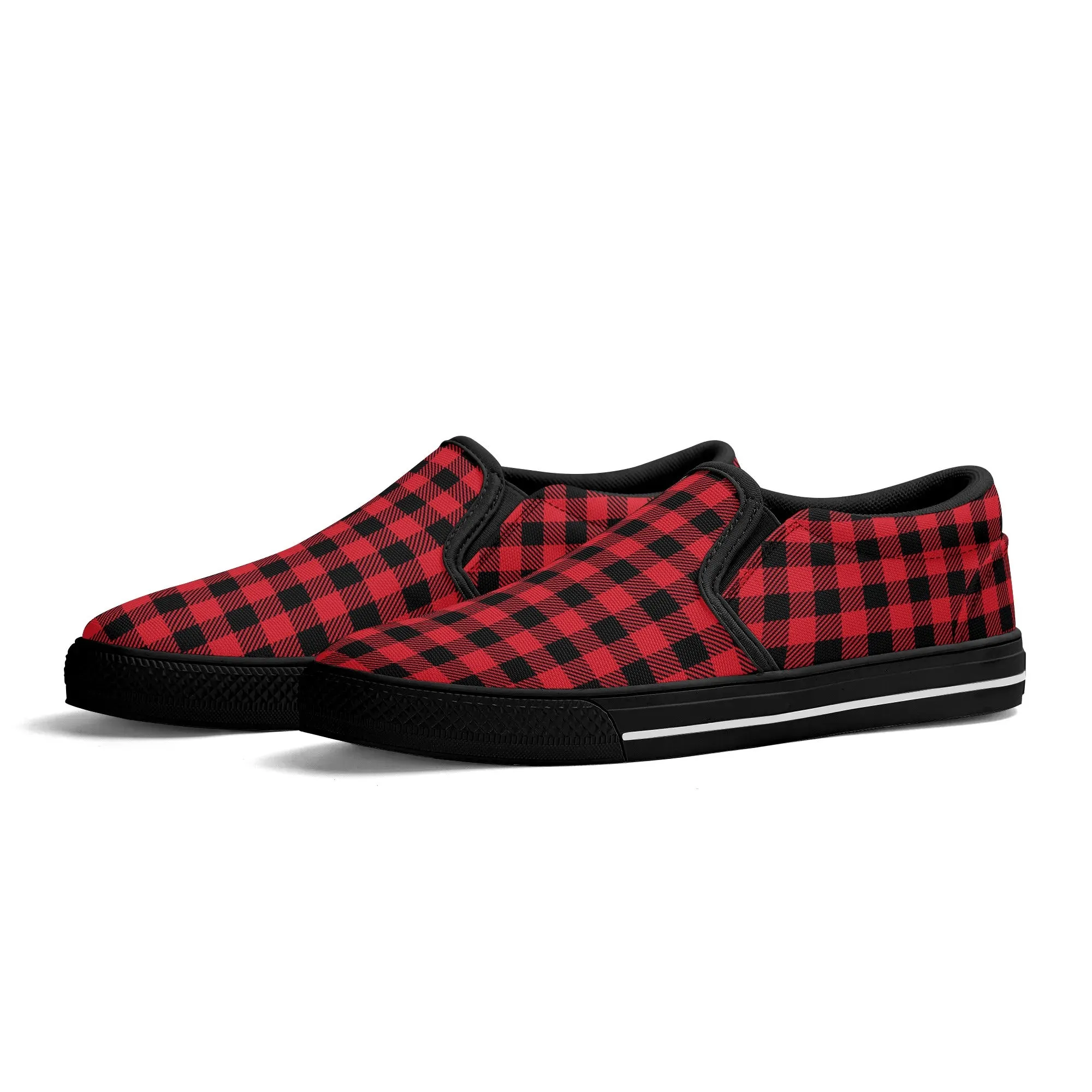 Red Buffalo Plaid Womens Canvas Slip On Shoes