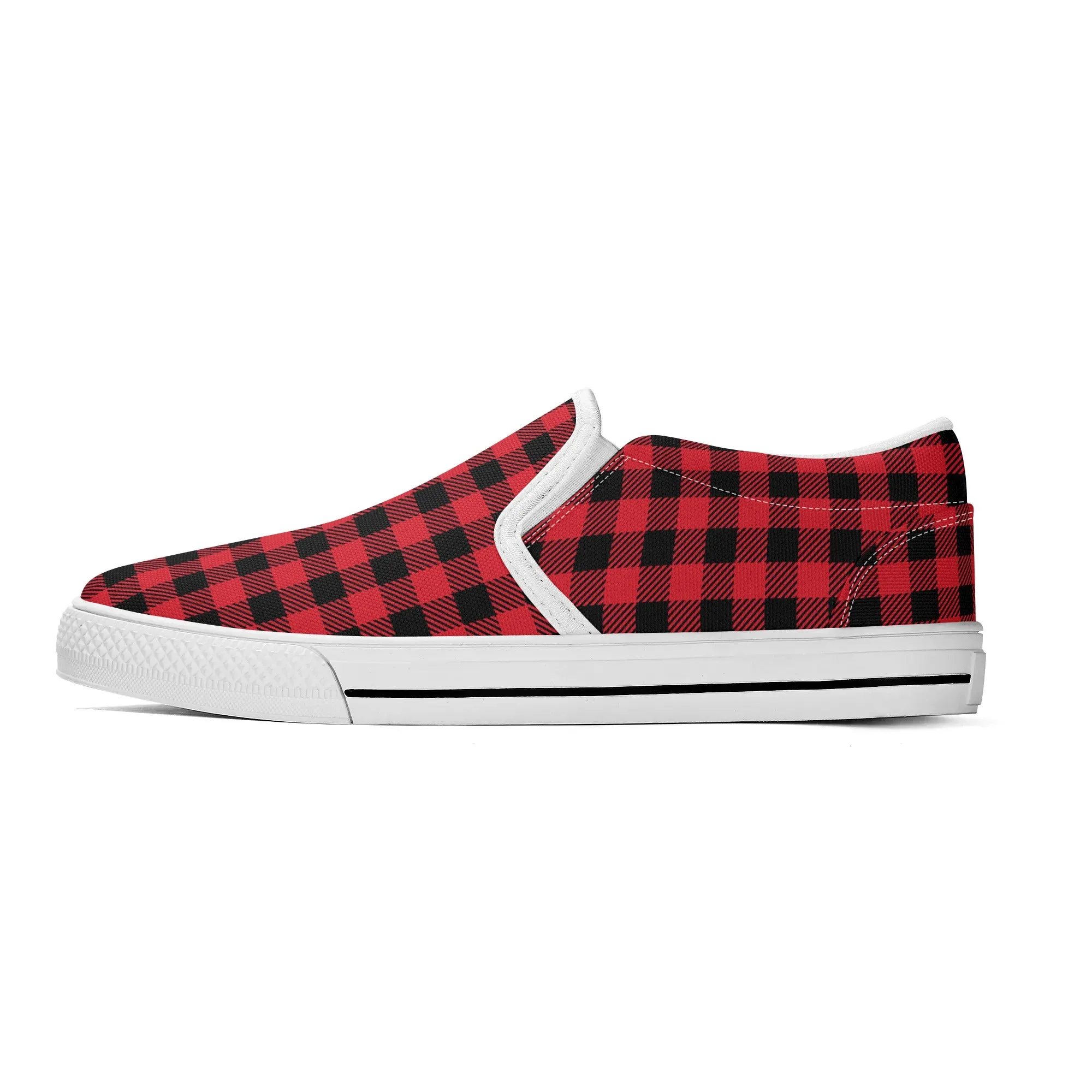 Red Buffalo Plaid Womens Canvas Slip On Shoes