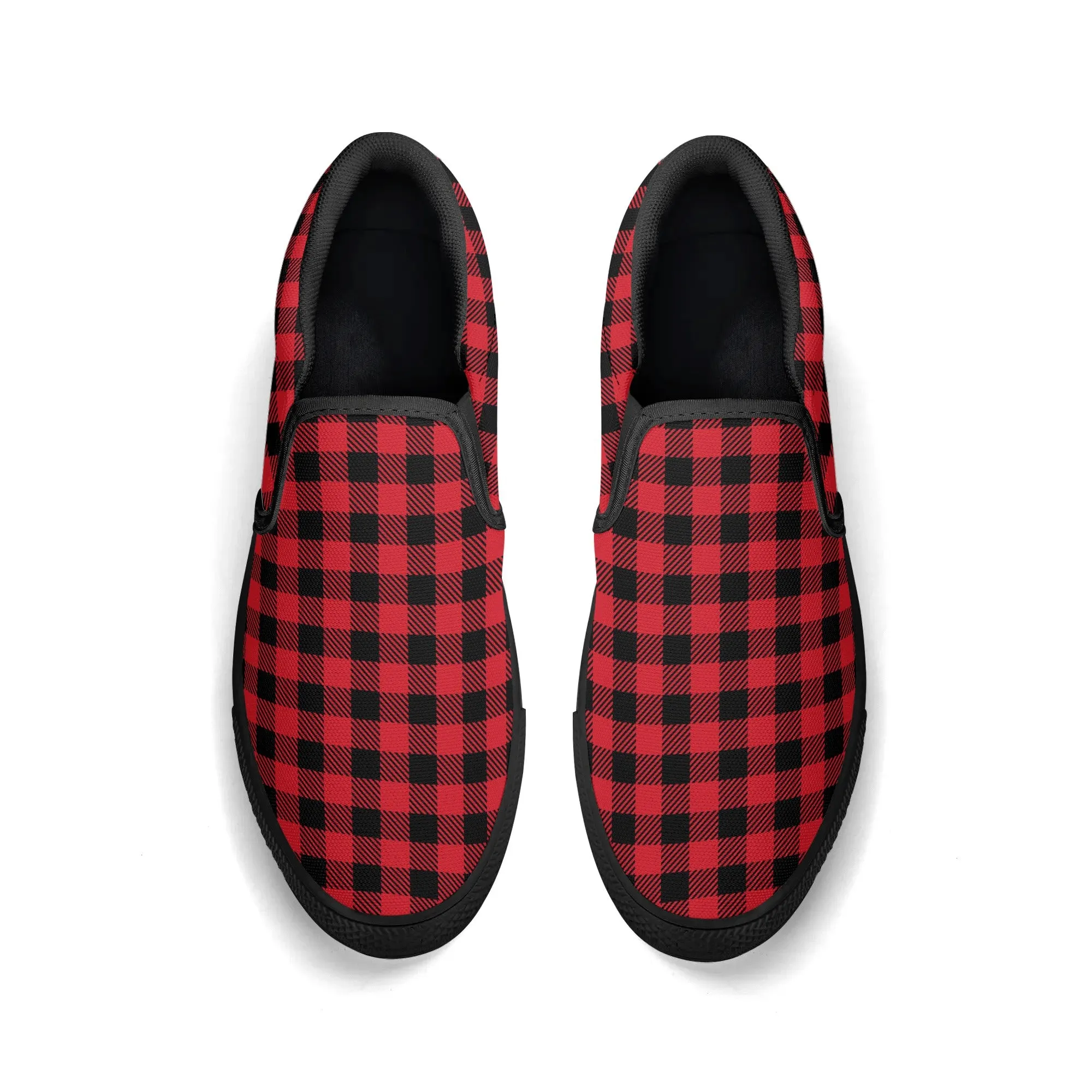 Red Buffalo Plaid Womens Canvas Slip On Shoes