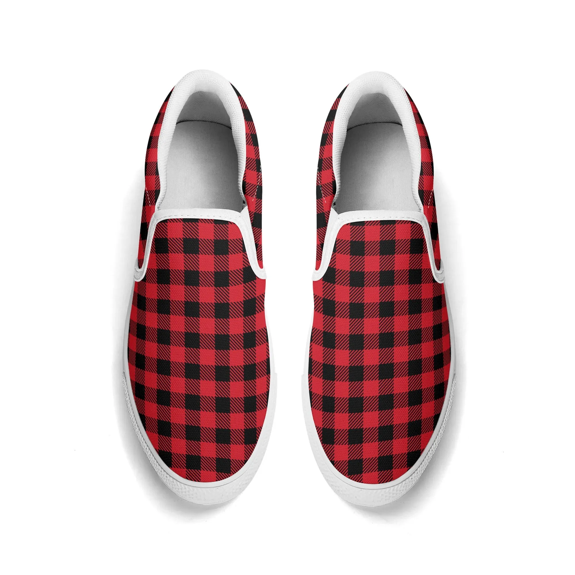Red Buffalo Plaid Womens Canvas Slip On Shoes