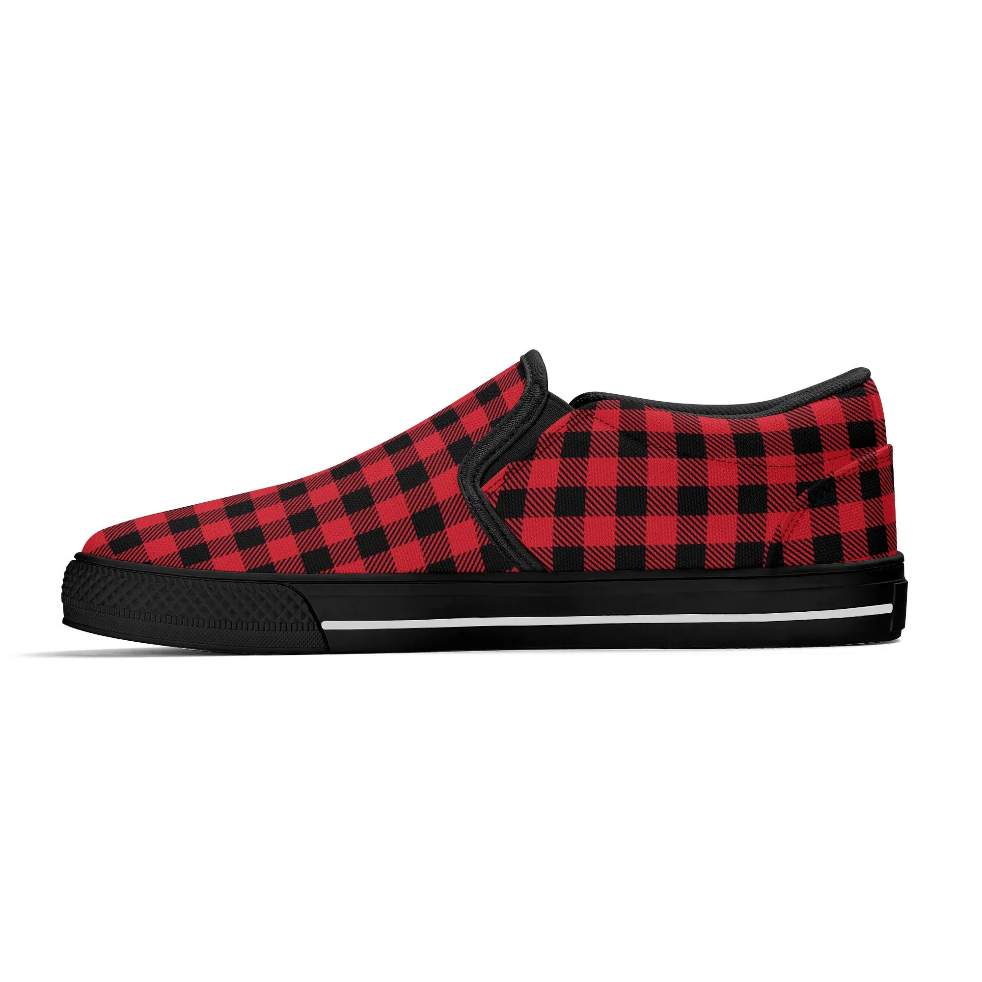 Red Buffalo Plaid Womens Canvas Slip On Shoes