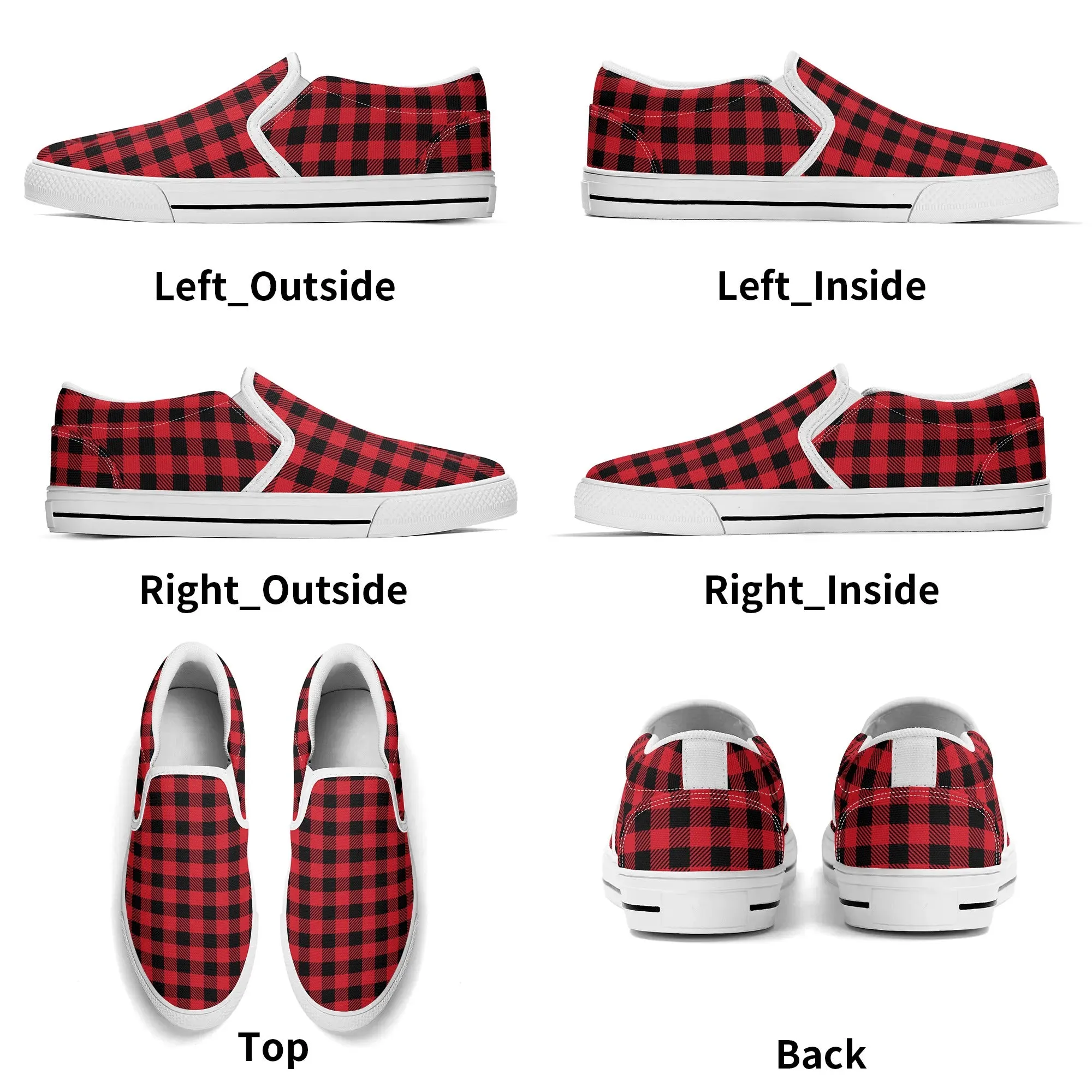 Red Buffalo Plaid Womens Canvas Slip On Shoes