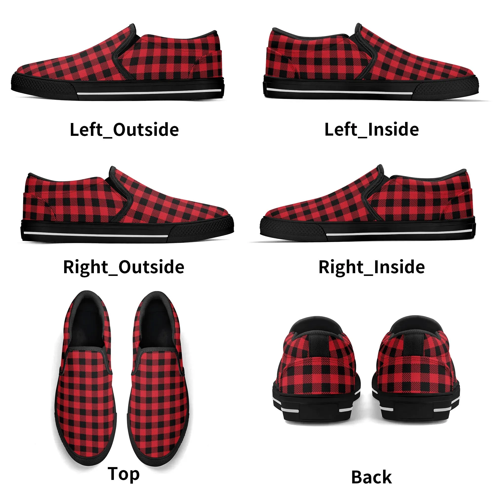 Red Buffalo Plaid Womens Canvas Slip On Shoes
