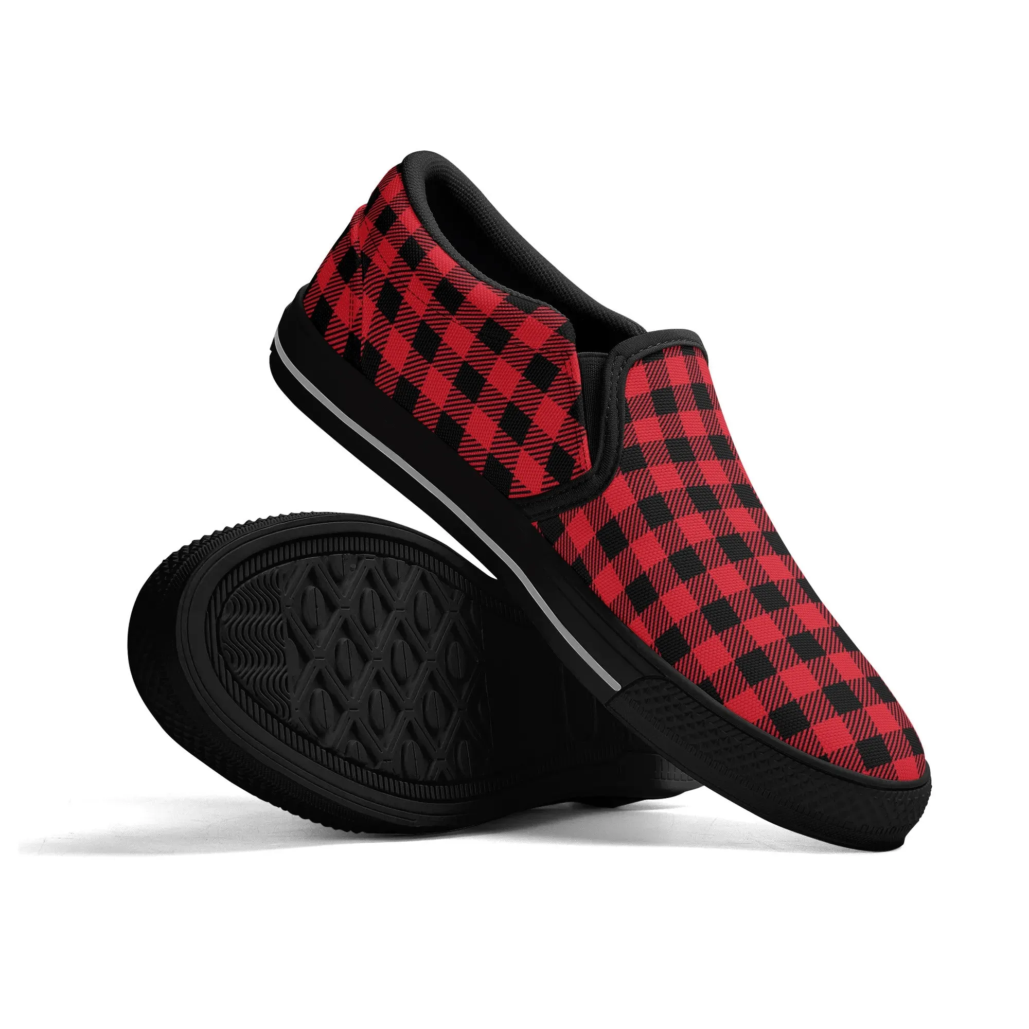 Red Buffalo Plaid Womens Canvas Slip On Shoes
