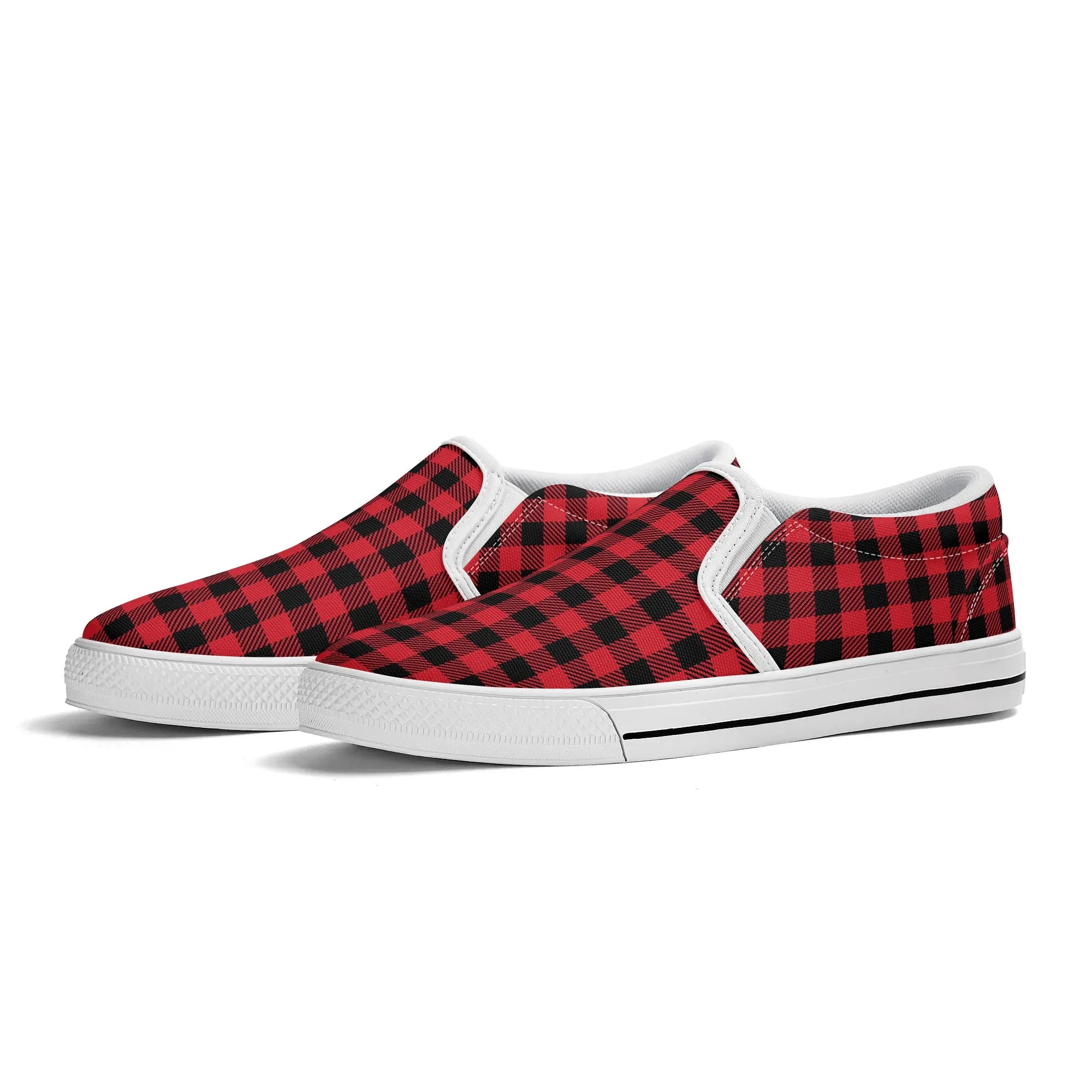 Red Buffalo Plaid Womens Canvas Slip On Shoes