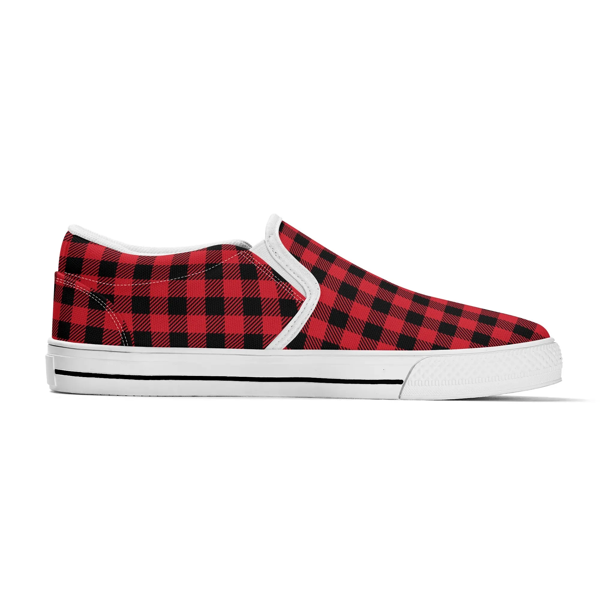 Red Buffalo Plaid Womens Canvas Slip On Shoes