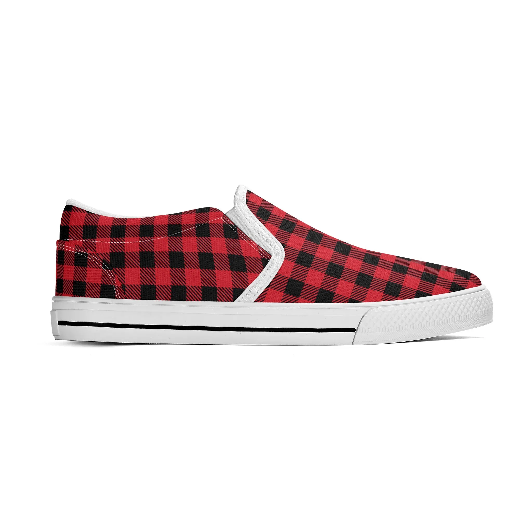 Red Buffalo Plaid Womens Canvas Slip On Shoes