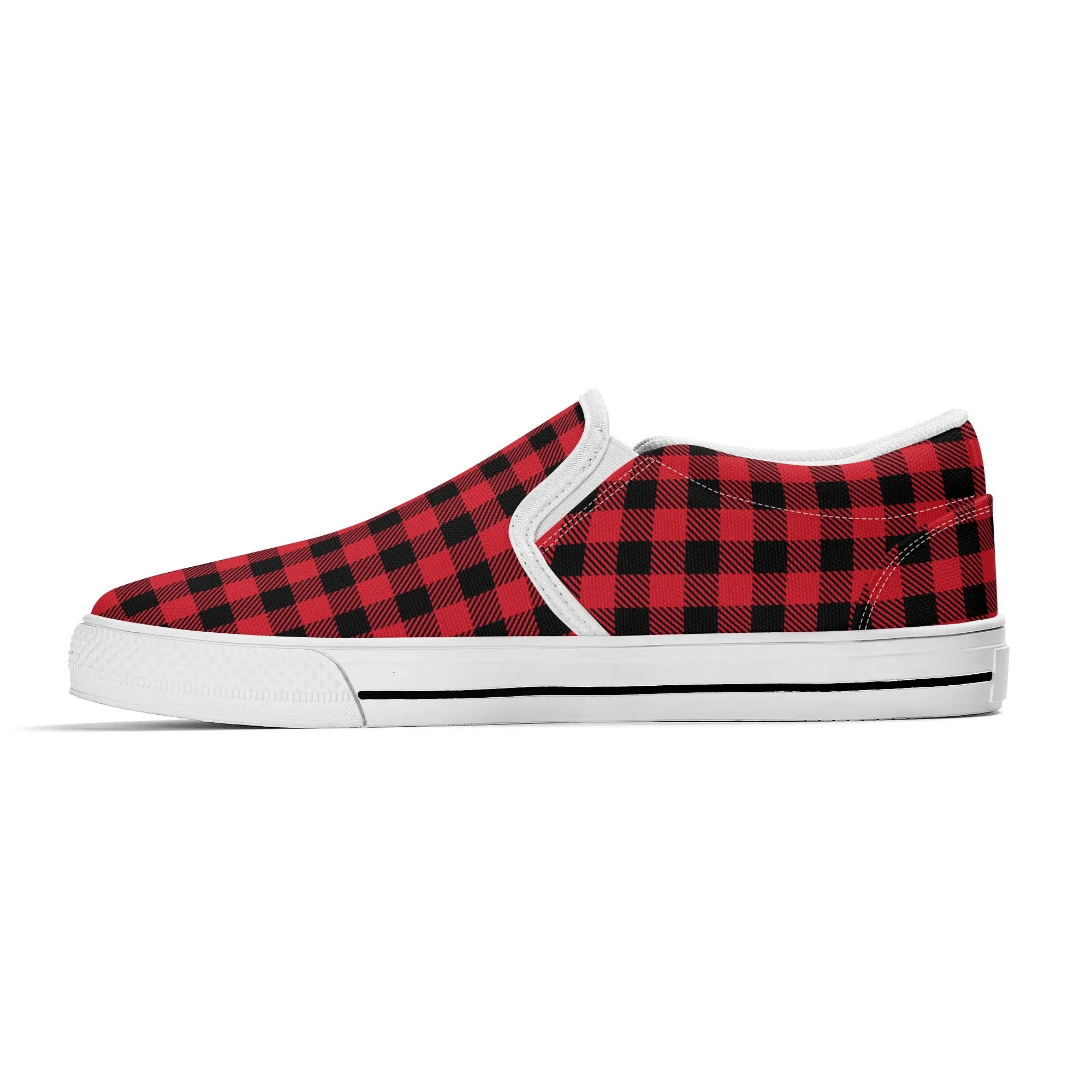 Red Buffalo Plaid Womens Canvas Slip On Shoes