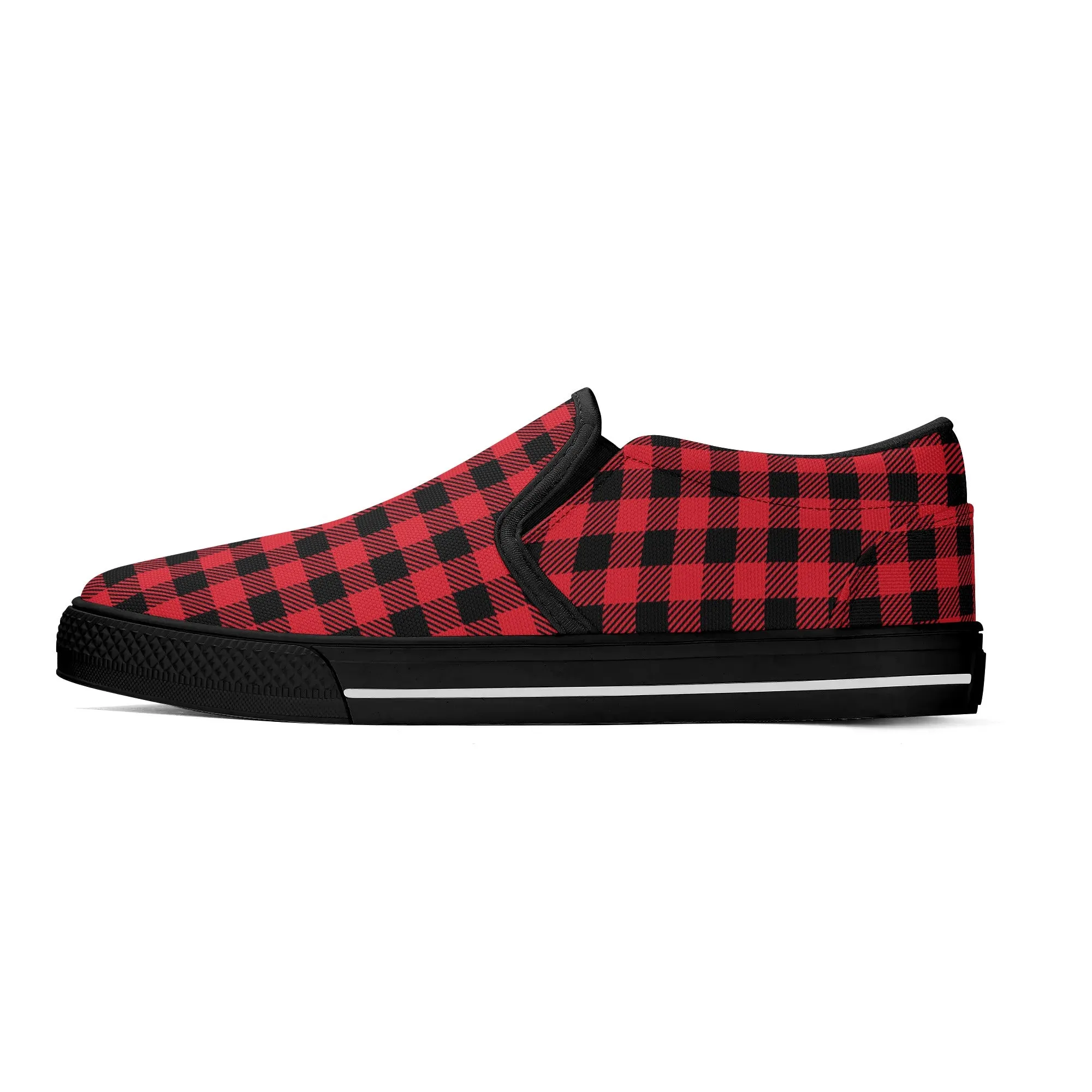 Red Buffalo Plaid Womens Canvas Slip On Shoes