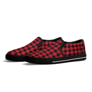 Red Buffalo Plaid Womens Canvas Slip On Shoes