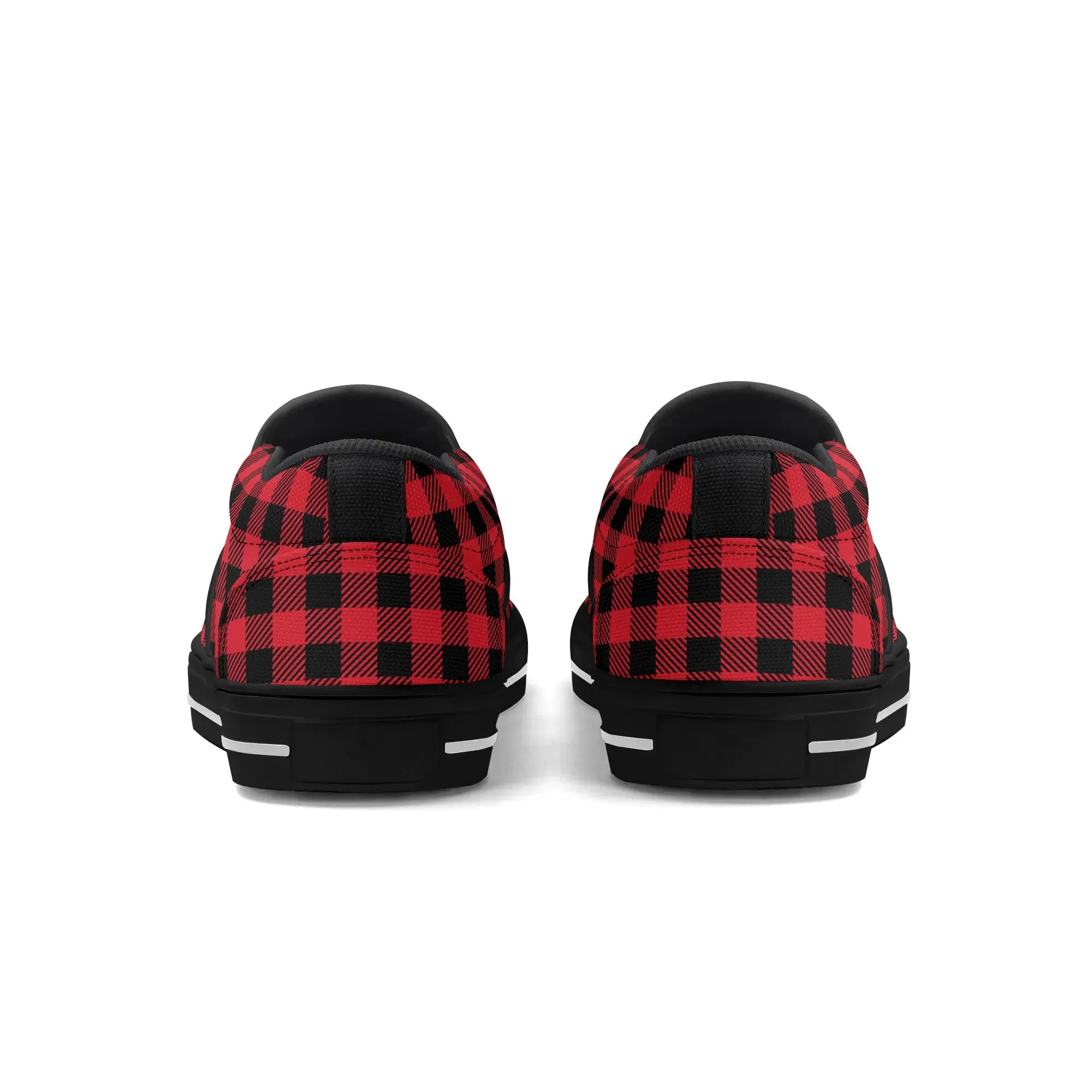 Red Buffalo Plaid Womens Canvas Slip On Shoes