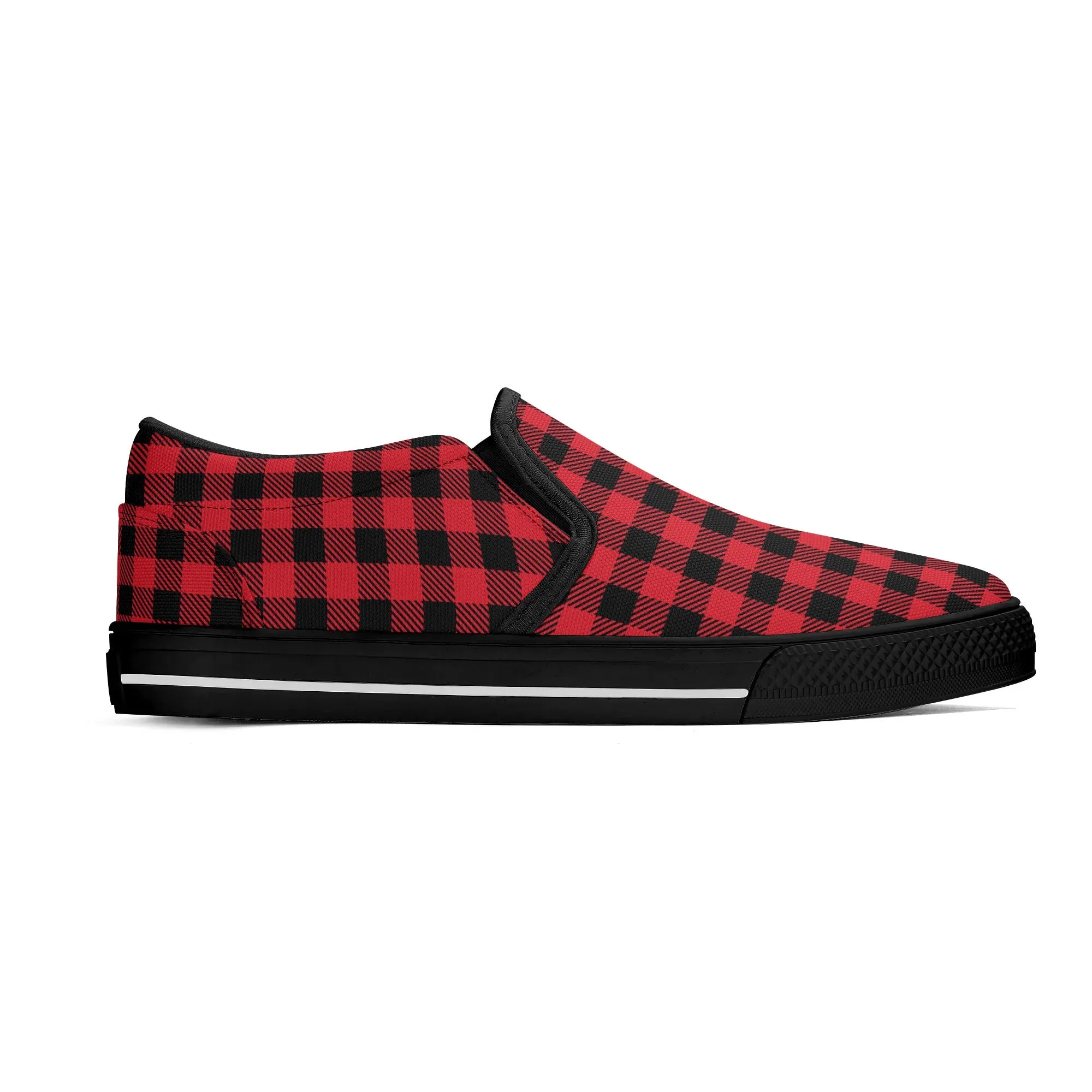 Red Buffalo Plaid Womens Canvas Slip On Shoes