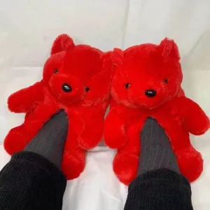 Red Teddy Bear Slippers – Cozy, Stylish & Warm Indoor Footwear