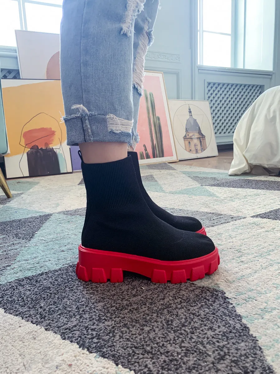 Red Ugly Sole Sock Boots