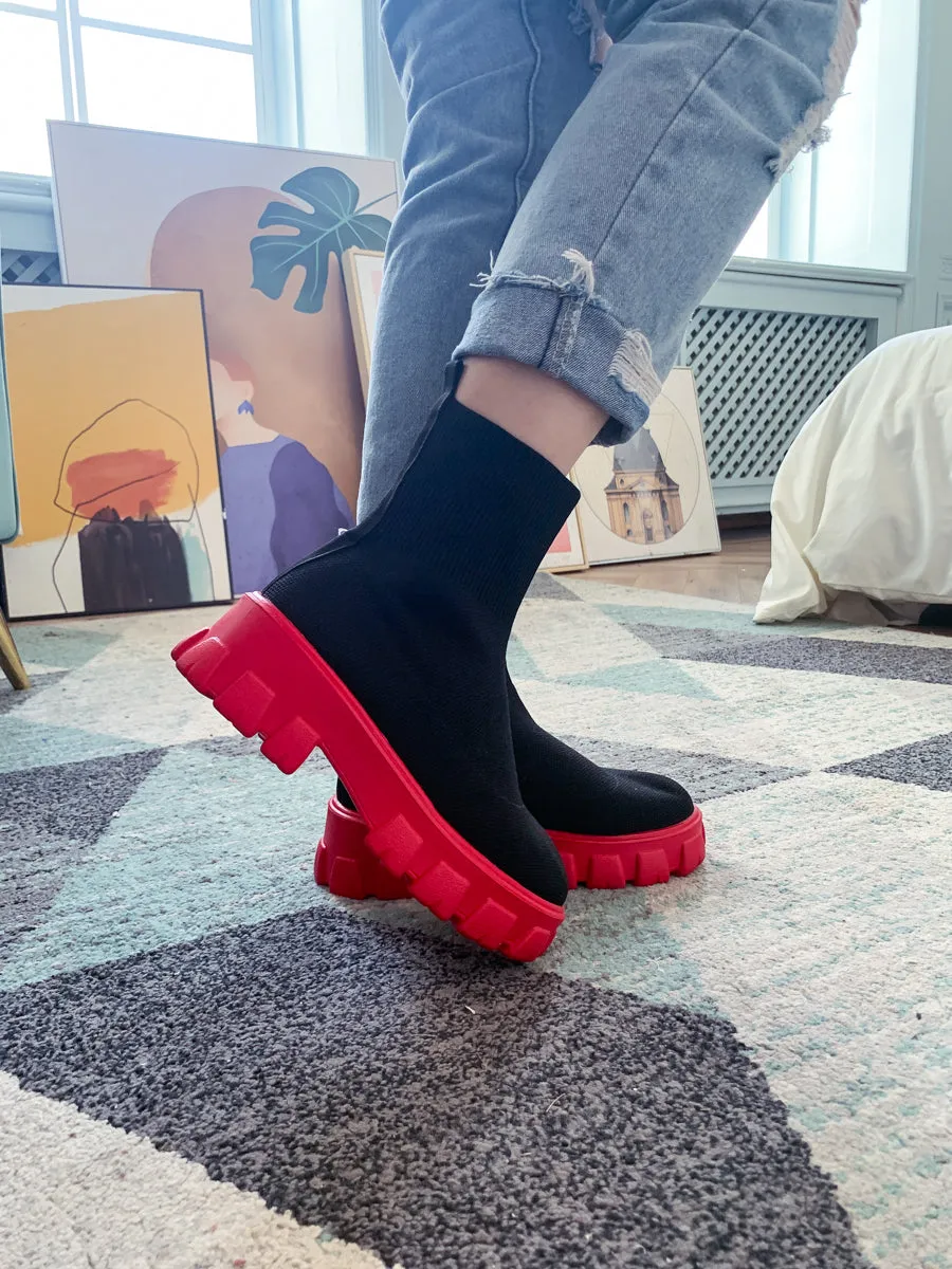 Red Ugly Sole Sock Boots