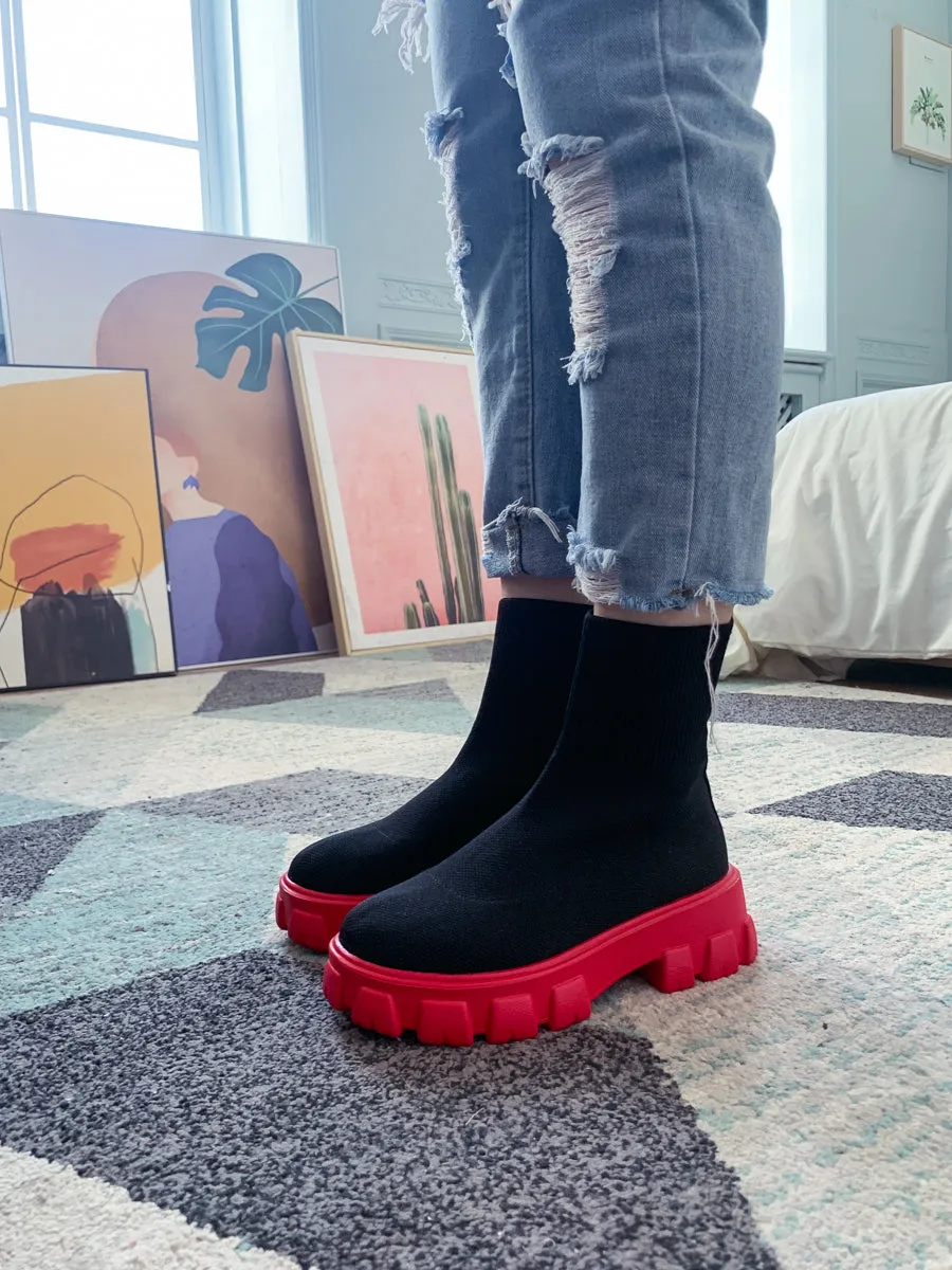Red Ugly Sole Sock Boots