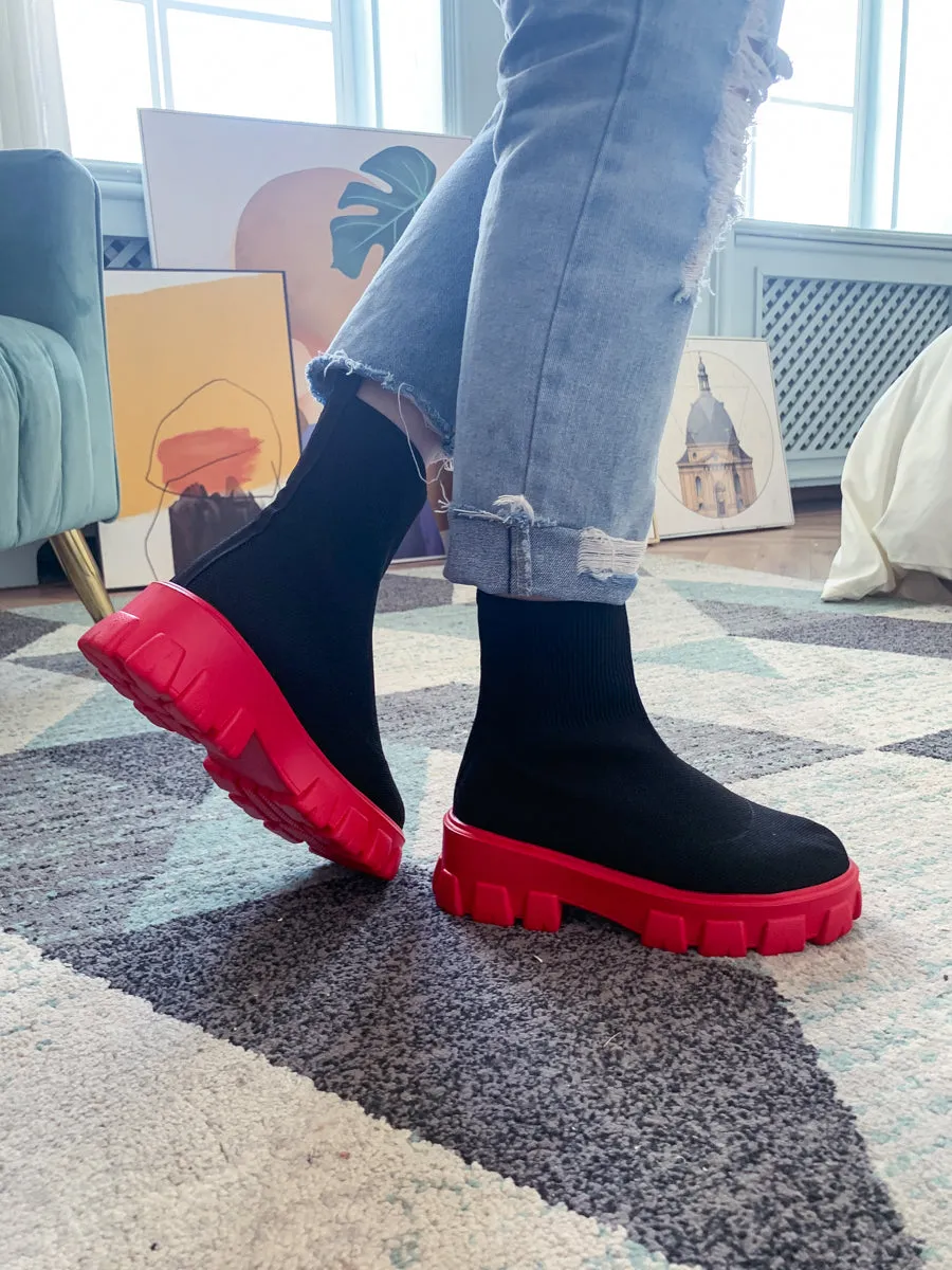 Red Ugly Sole Sock Boots