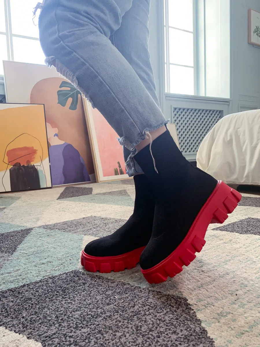 Red Ugly Sole Sock Boots