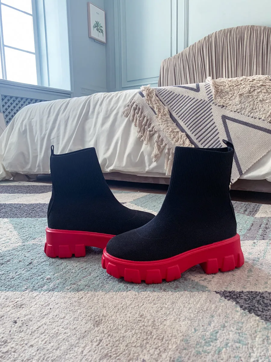 Red Ugly Sole Sock Boots