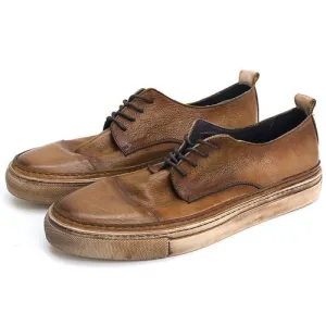 Retro trend sneakers genuine leather round toe handmade casual shoes
