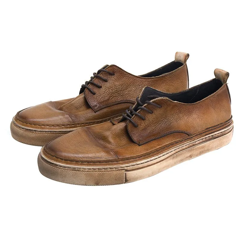 Retro trend sneakers genuine leather round toe handmade casual shoes