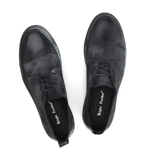 Retro trend sneakers genuine leather round toe handmade casual shoes