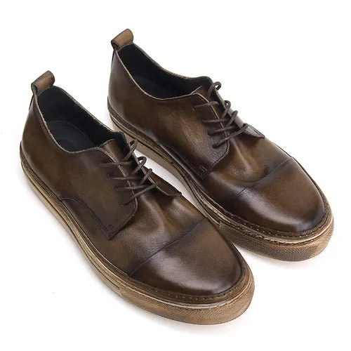 Retro trend sneakers genuine leather round toe handmade casual shoes