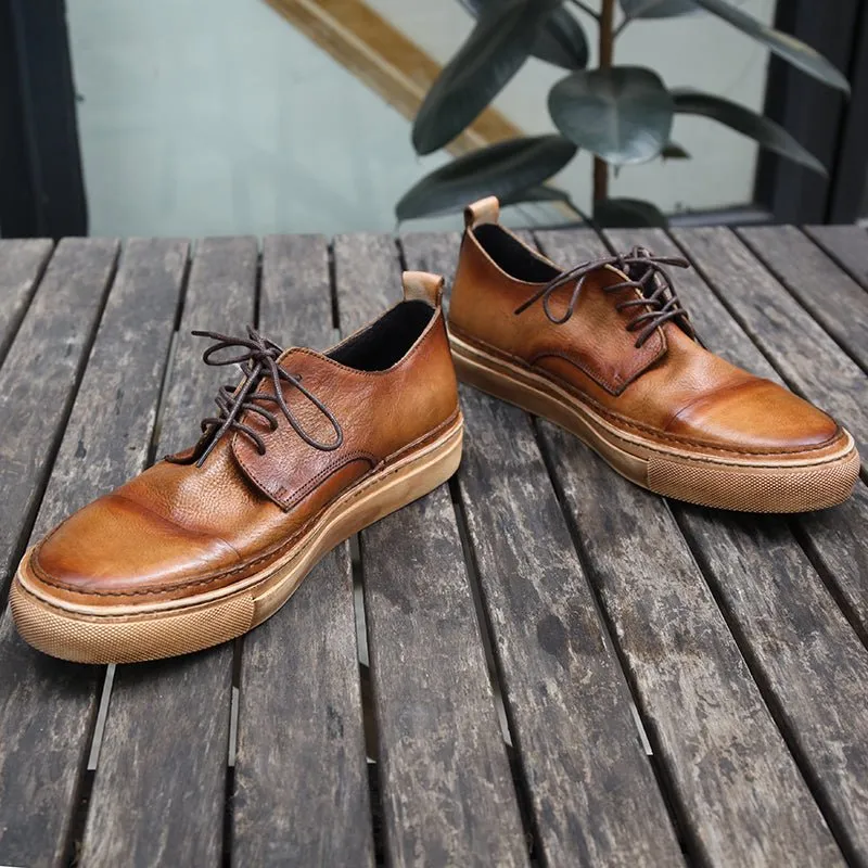 Retro trend sneakers genuine leather round toe handmade casual shoes