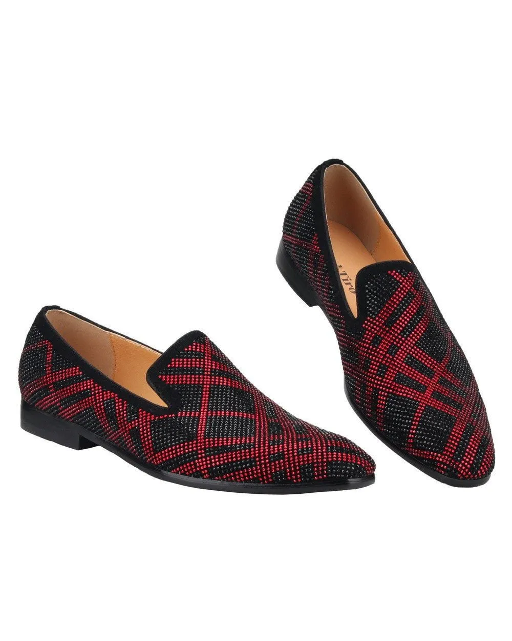 Rhinestone Men Red LoafersMoccasins Flats Dress Shoes