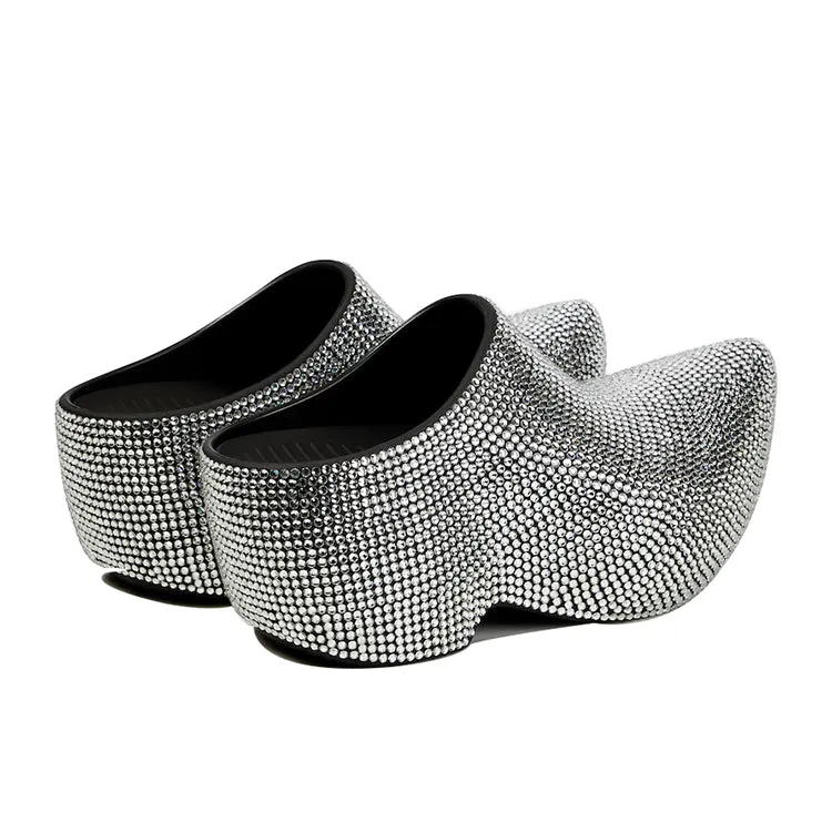 Rhinestones Crystal Platform Pointed Toe Sandals Mule Shoes