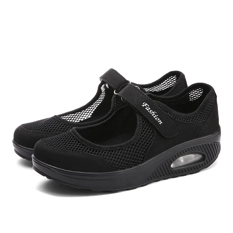 Rocker Bottom Velcro Mesh Flat Shoes