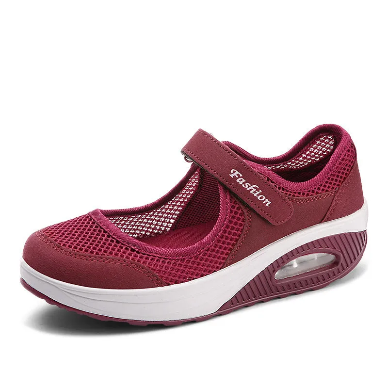 Rocker Bottom Velcro Mesh Flat Shoes