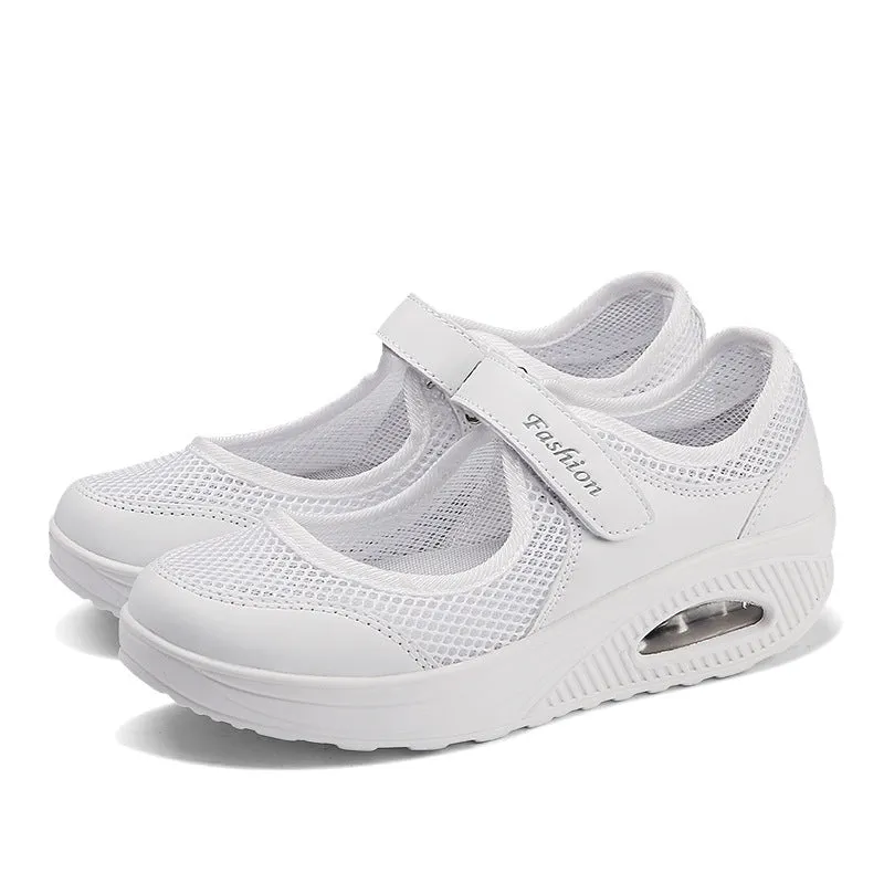 Rocker Bottom Velcro Mesh Flat Shoes