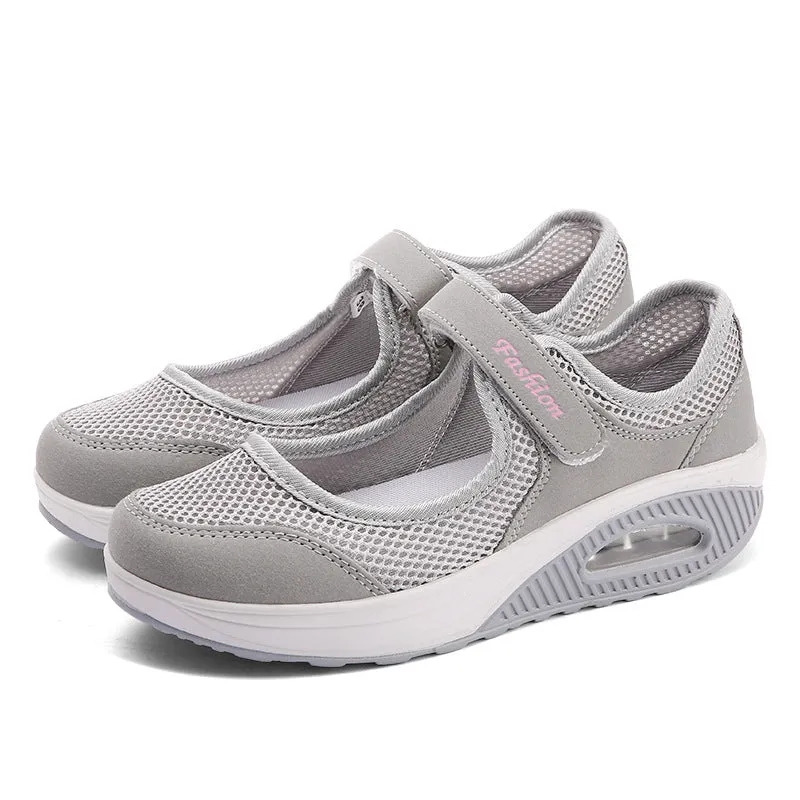 Rocker Bottom Velcro Mesh Flat Shoes