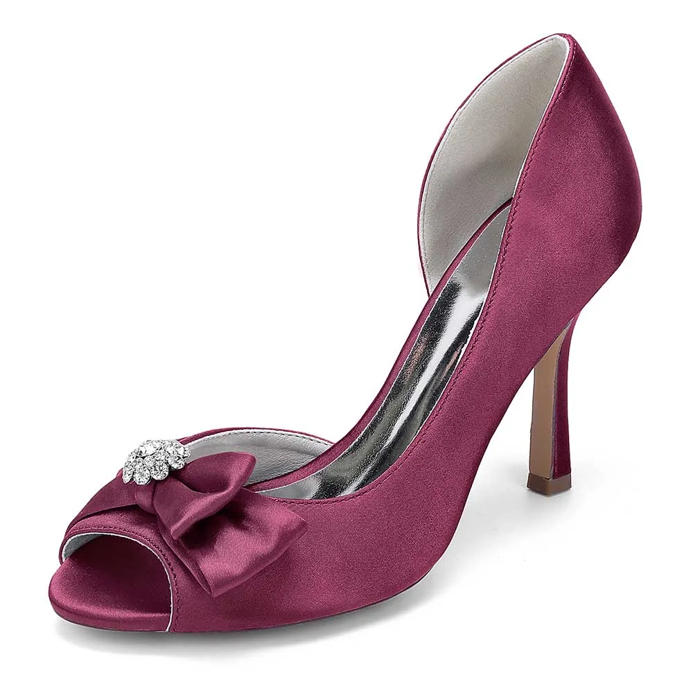Satin Heeled Shoes Hand-Made Wedding Shoes Peep Toe Prom Heels