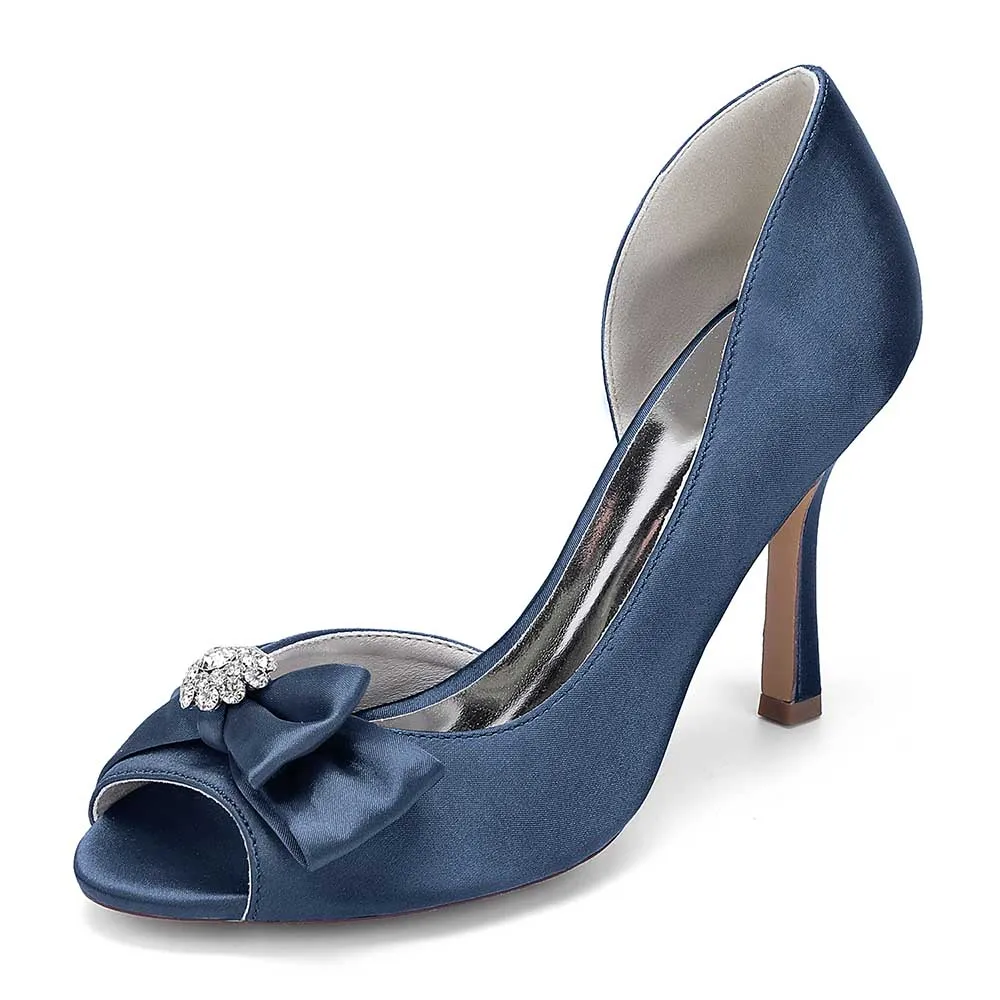 Satin Heeled Shoes Hand-Made Wedding Shoes Peep Toe Prom Heels