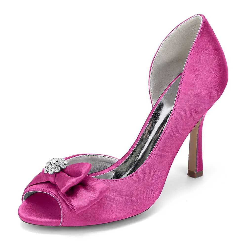 Satin Heeled Shoes Hand-Made Wedding Shoes Peep Toe Prom Heels