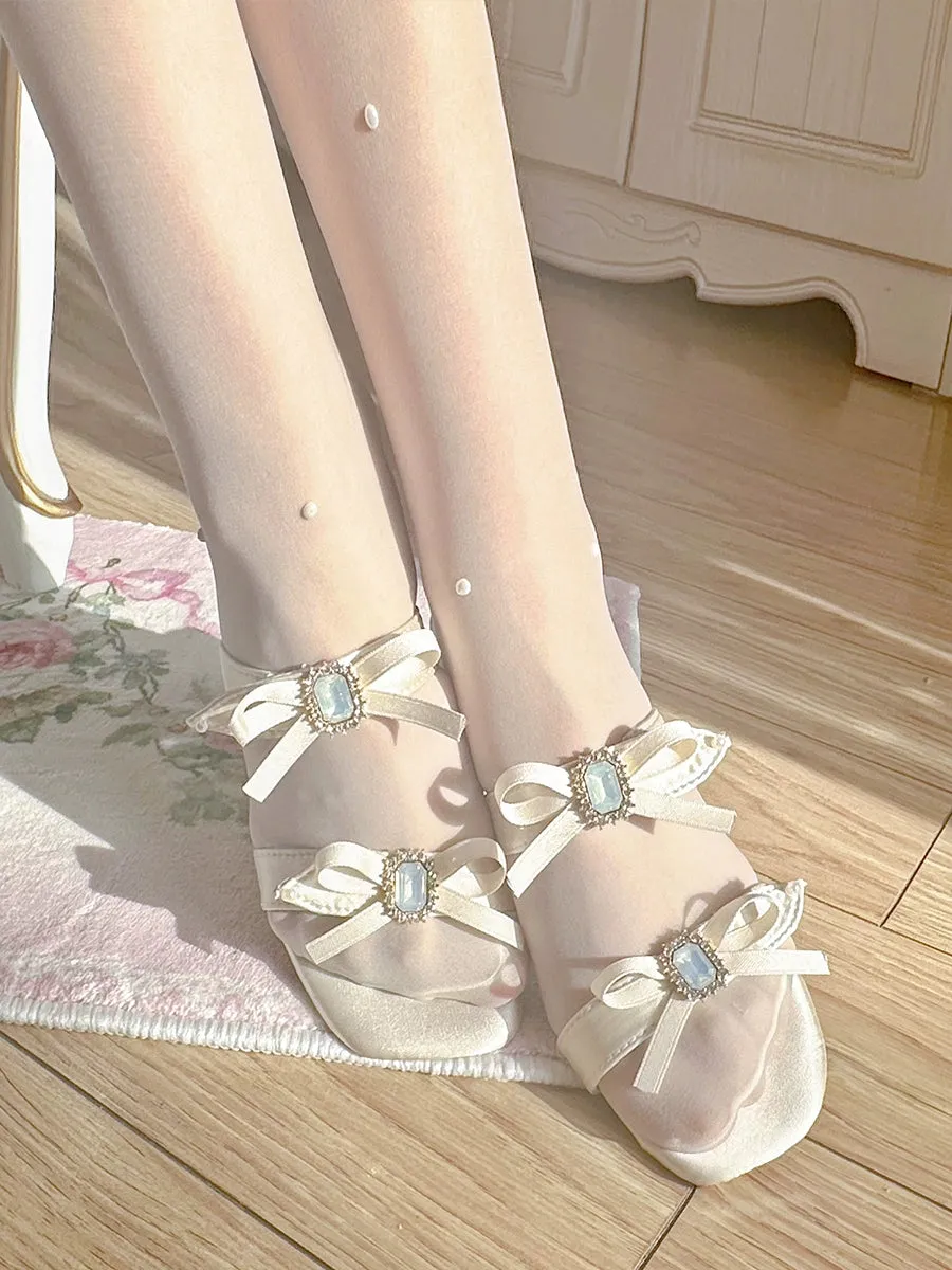 Silver Pink Bow Strap Sandals High Heels high heels Open-toe Flip-flops