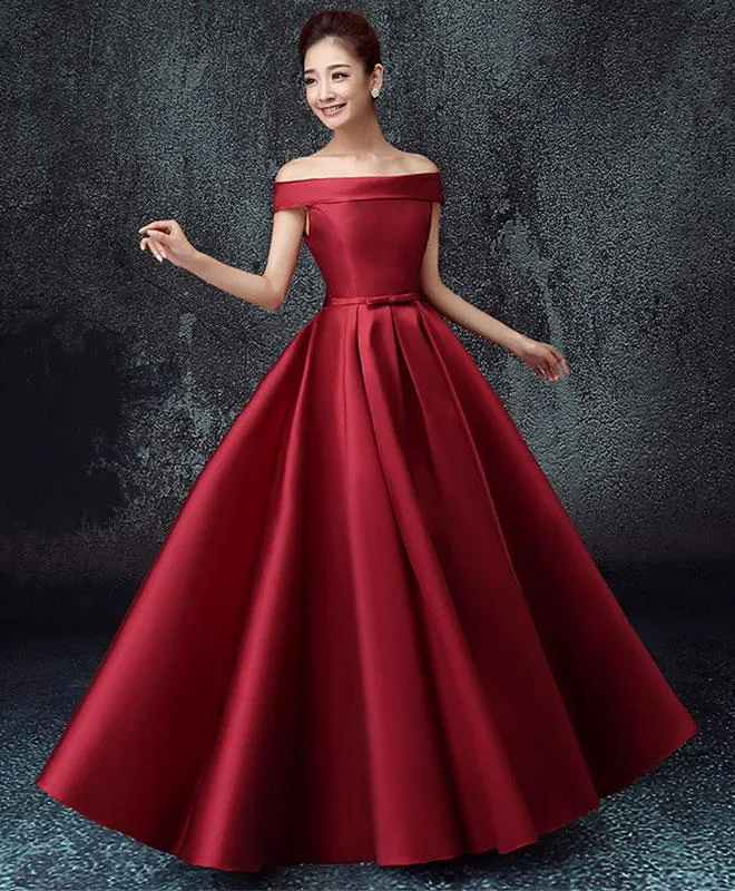 Simple Satin A-line Off Shoulder Floor Length Party Dress, Satin Prom Dress Evening Dress