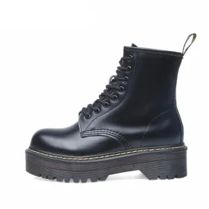 Size 35-42 Flat Platform Boots Women Shoes Autumn Winter Fur Fashion Round Toe Lace-up Leather Boots Ladies Shoes