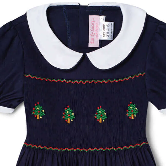Smocked Navy Tree Dress