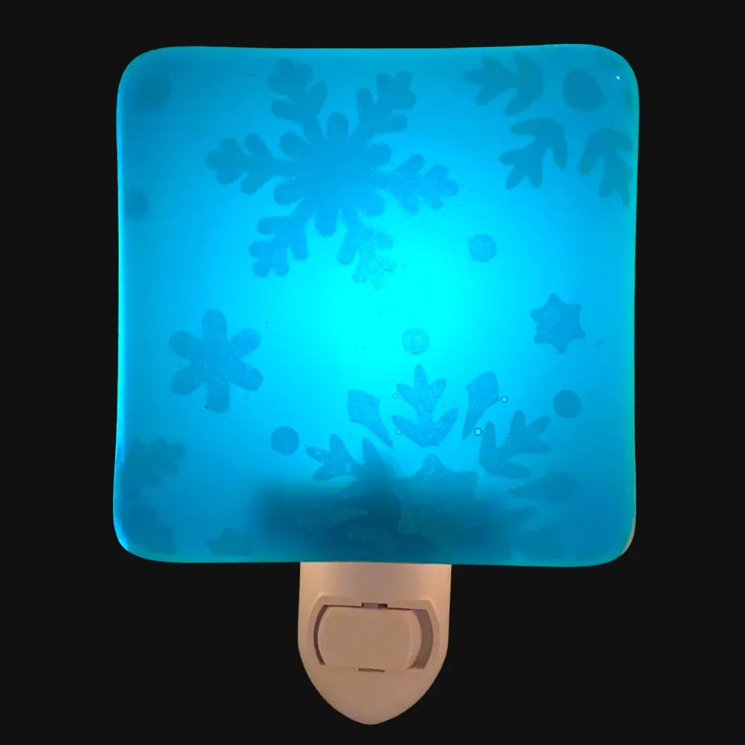 Snowflake Night Light  Peacock Blue Glass with White Enamel
