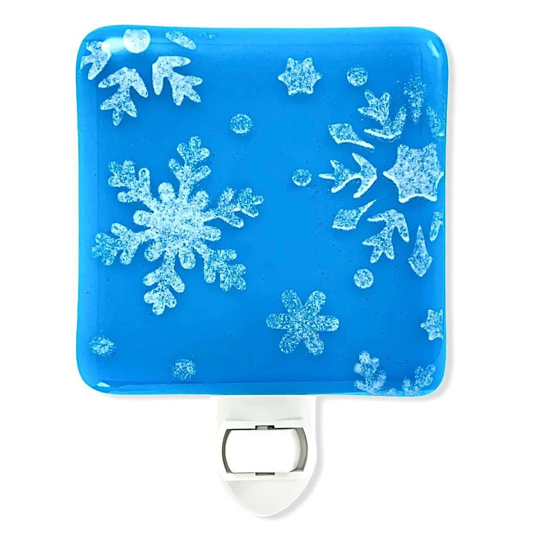 Snowflake Night Light  Peacock Blue Glass with White Enamel