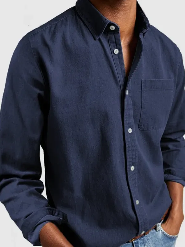 Sophisticated Autumn-Winter Lapel Men's Shirt with Welt Pocket
