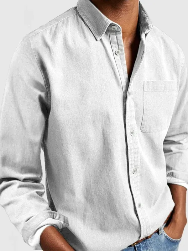 Sophisticated Autumn-Winter Lapel Men's Shirt with Welt Pocket