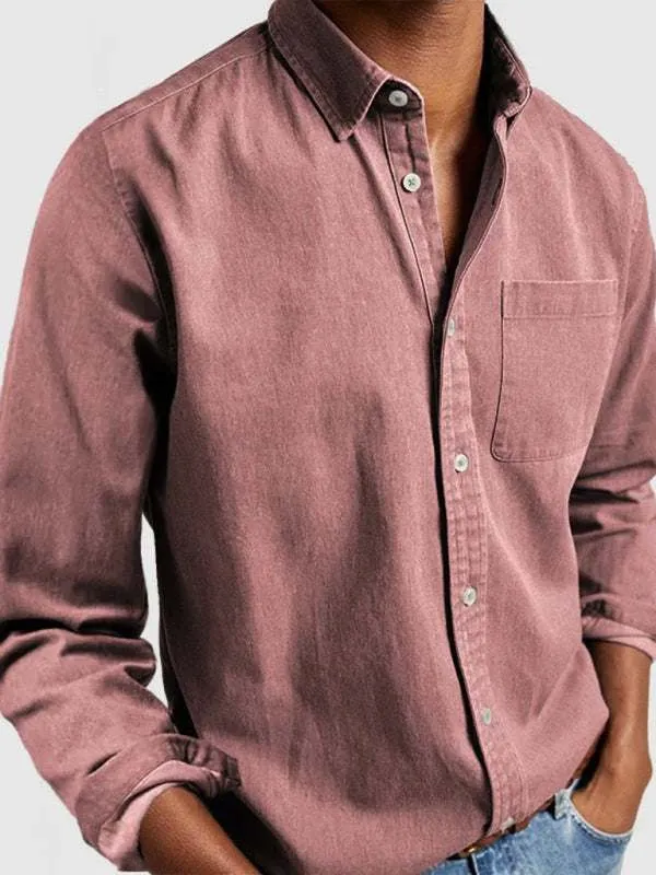 Sophisticated Autumn-Winter Lapel Men's Shirt with Welt Pocket