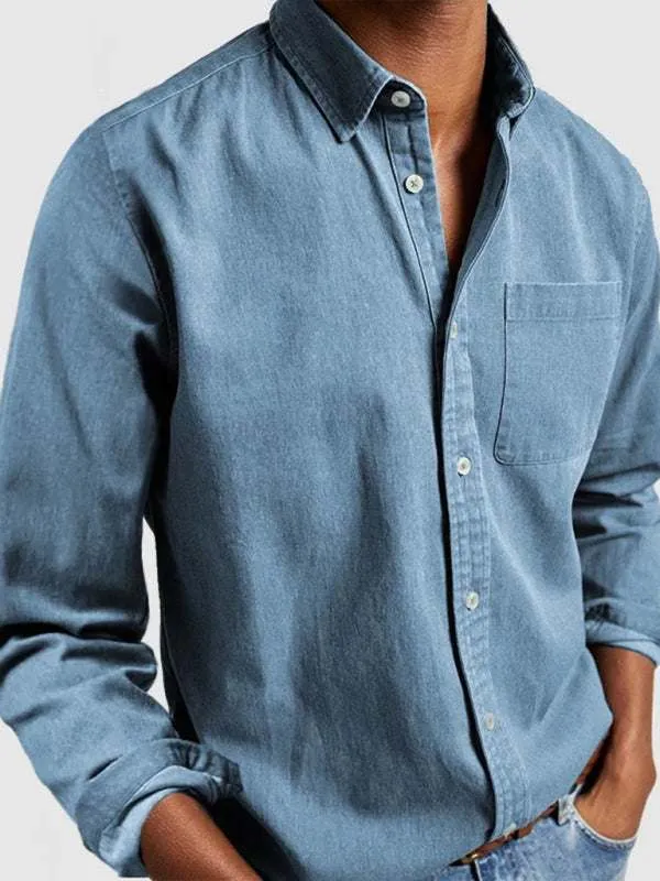 Sophisticated Autumn-Winter Lapel Men's Shirt with Welt Pocket