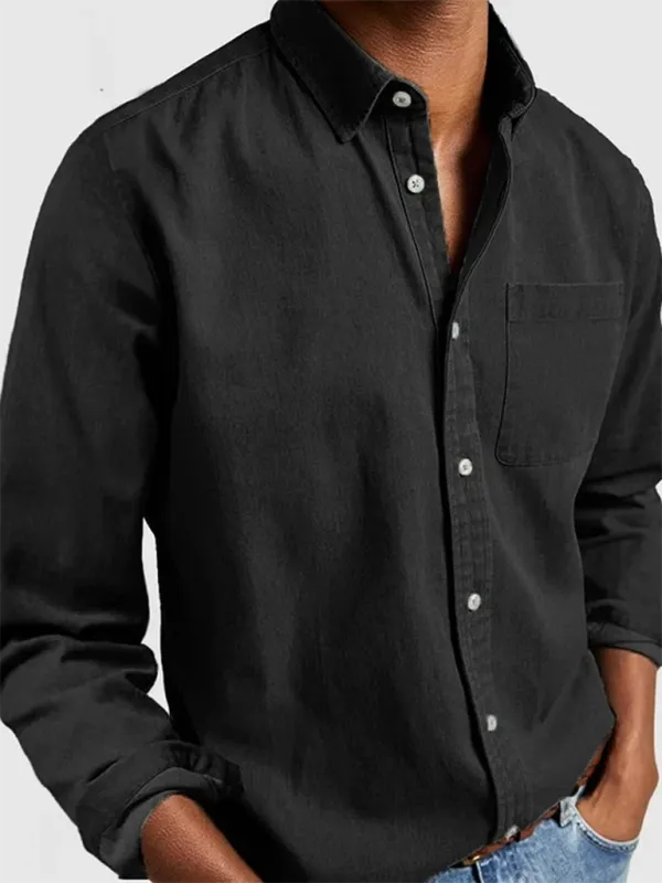 Sophisticated Autumn-Winter Lapel Men's Shirt with Welt Pocket