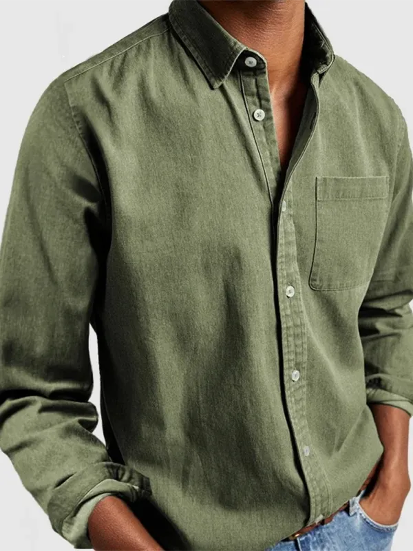 Sophisticated Autumn-Winter Lapel Men's Shirt with Welt Pocket