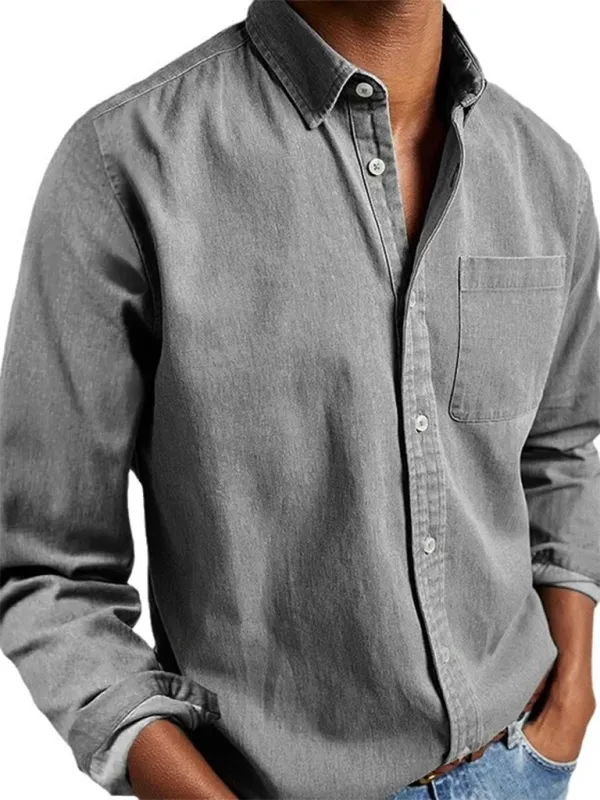 Sophisticated Autumn-Winter Lapel Men's Shirt with Welt Pocket